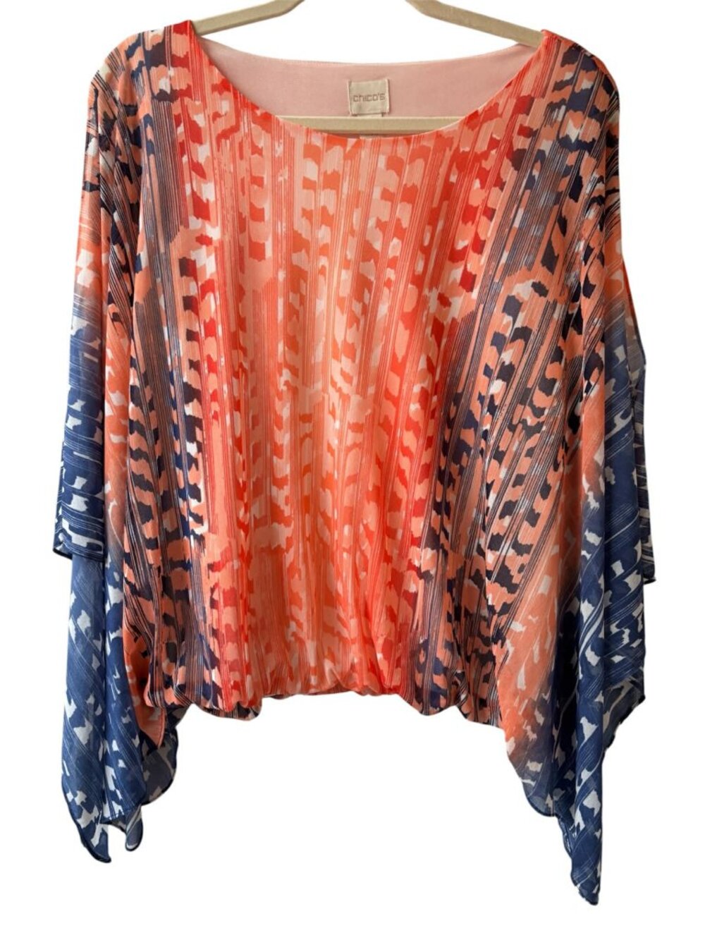 NWT Chico’s Size M (2) Sheer Mesh Tee Top 3/4 Sleeve Summer Print Blouse